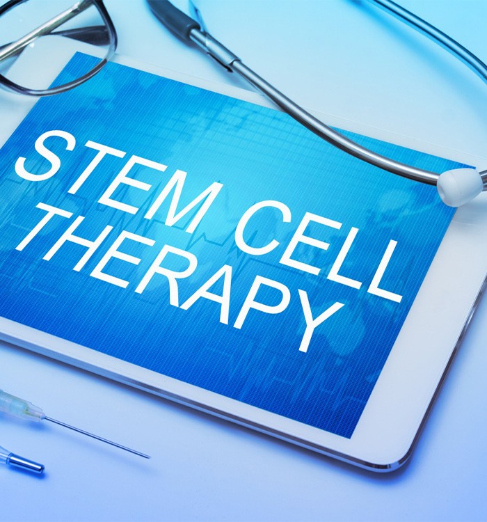 Electronic tablet displaying “Stem Cell Therapy”