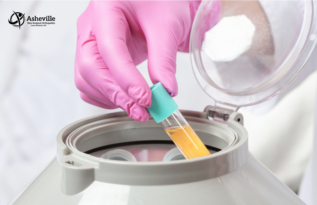 Image of medical professional using a centrifuge to collect Platelet rich plasma for injection